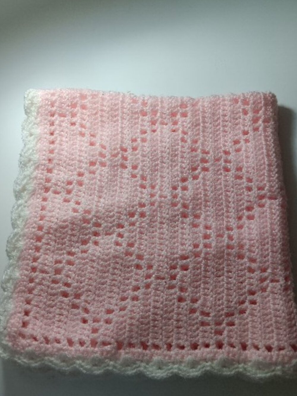 Pink with White Scallop Border Crochet Baby Security Blanket - Call the Midwife